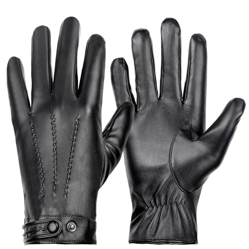 Winter Leather Gloves for Men, Plush Lined Mens PU Gloves With X-Large  Black