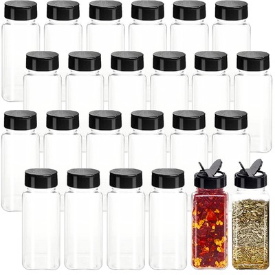 24 Pack 3.5 oz Square Plastic Spice JarsSeasoning Containers with Black
