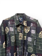 Vintage Chaps Ralph Lauren Shirt L Large Button Down All Over Print Logo Shield