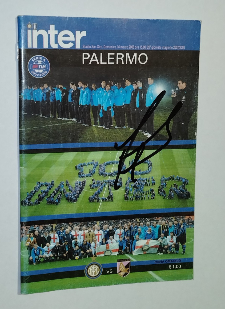 AUTOGRAFO JAVIER ZANETTI MATCH PROGRAMME FC INTER PALERMO FESTA 2008 CENTENARIO