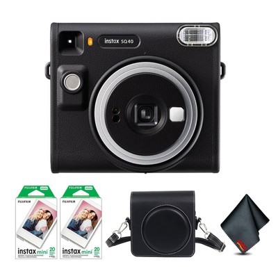 FUJIFILM INSTAX SQUARE SQ40 Instant Film Camera (Black), Pack of2 instax Film