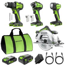24V 4-teiliges Elektrowerkzeug-Set Greenworks PowerAll 24V + 2 Akkus & Ladeger&auml;t