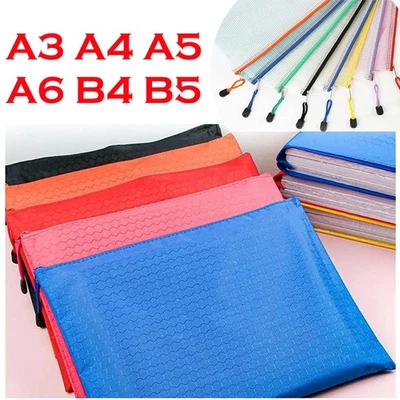 Plastic Zip File Bags Storage Document Folder Protective Wallet Pocket A3 A4 A5