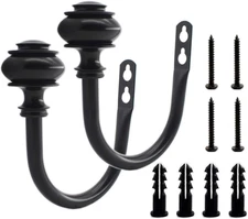 2 Pack U-Shaped Wall Mounted Curtain Holdback Hooks, round Black