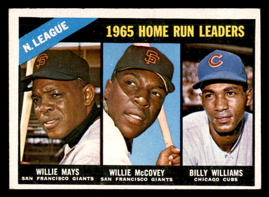 1966 TOPPS #217 N.L. HOME RUN LEADERS WILLIE MAYS VG-EX SET BREAK 556415