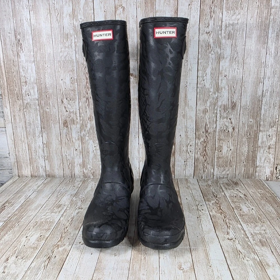 Hunter Botas de Lluvia Altas Negro Estampado Camuflaje Impermeables Botas al Aire Libre EE. UU. 9 Foto 4 de 4