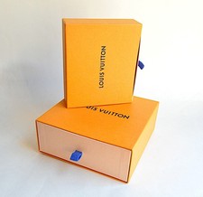 Pair Louis Vuitton Orange Rectangle Drawer Small Gift Boxes Empty Blue Tab
