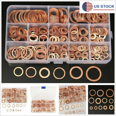#ad #ad 280Pcs Assorted Solid Copper Crush Washers Seal Flat Ring Set Hydraulic Fittings $20.79