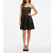 American Rag Womens Black Lace Fit Flare Dress Mesh Yoke Size M DVB994