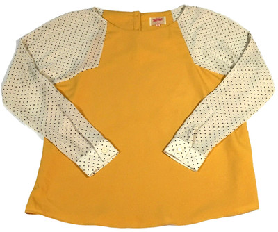 VTG Orion London Designer Womens Top Sz M Gold Beige Polka Dot Long Sleeve NWOT
