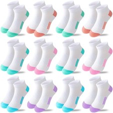 Girls Socks 12 Pairs Ankle Athletic Socks Cotton Sports Sock For Little Big K...