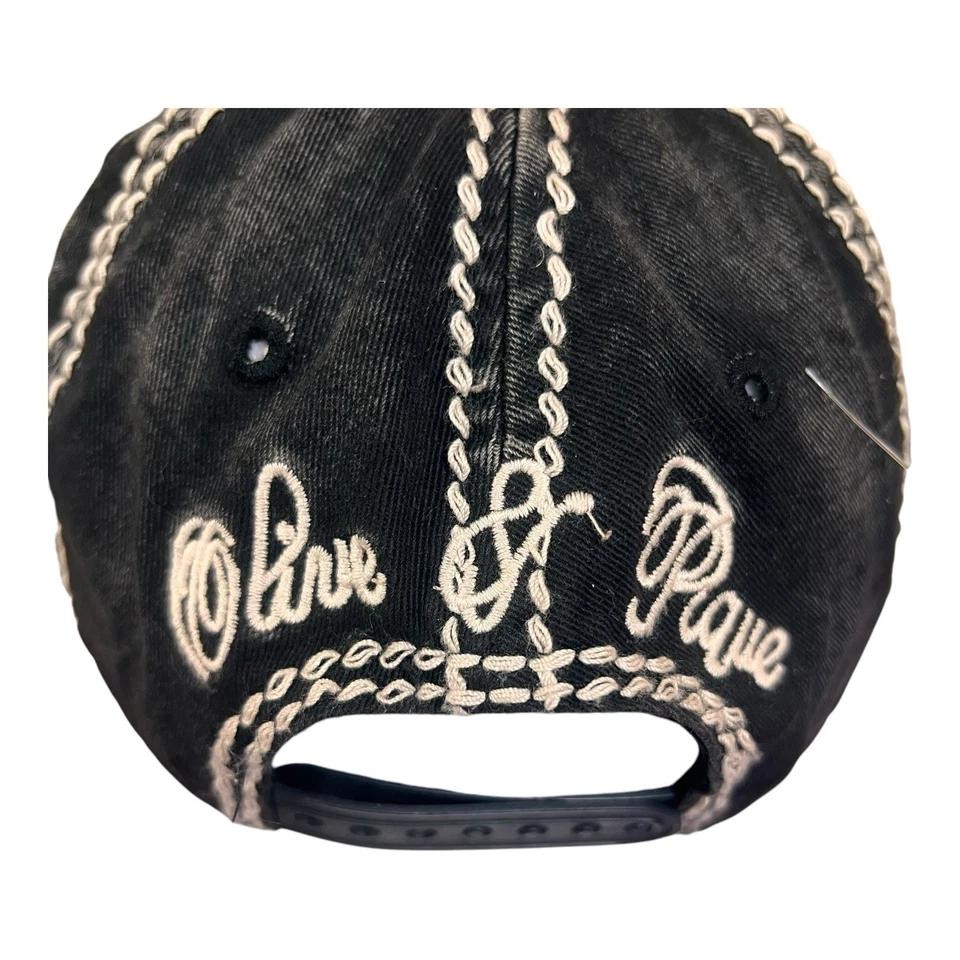 Olive & Pique Hat Bling Rhinestone Stitched Flower Hat/Cap Snapback Distressed - Image 4 of 4