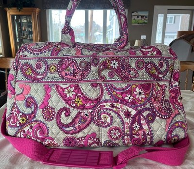 Vera Bradley Duffel Weekender Travel Bag Paisley Meets Plaid Pink Quilted EUC