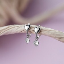 925 sterling silver tiny heart hoop earrings with stone drop ear huggies