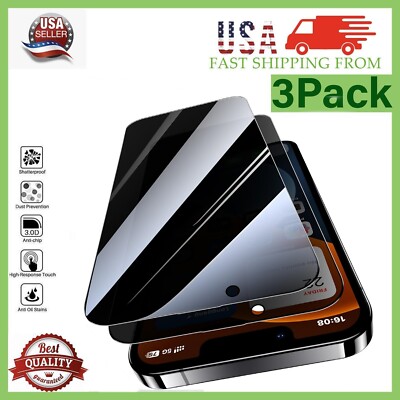 3PCS Privacy Tempered Glass Screen Protector For iPhone 16 15 14 Plus 13 Pro Max