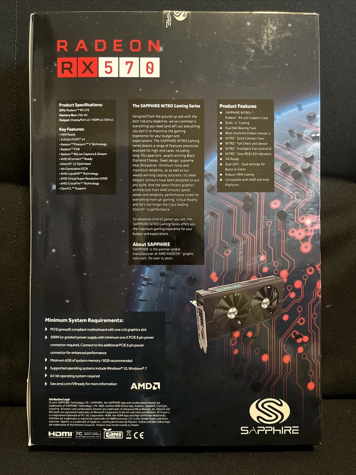 SAPPHIRE Radeon NITRO+ RX 570 8GB GDDR5 PCI-Express Graphics Card - Image 2 of 3