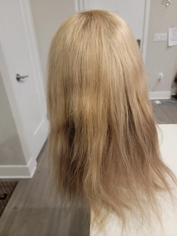 Peluca de cabello humano frontal de encaje mezcla 360 rubio dorado tapa mediana 16" usada Foto 4 de 4