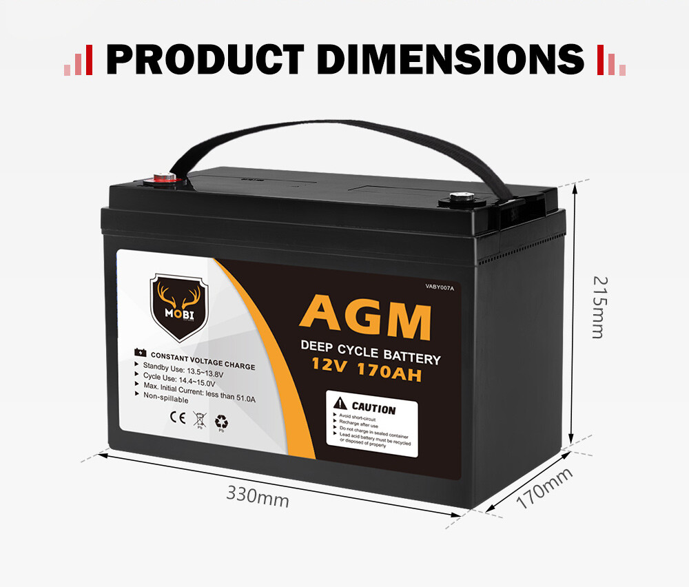 MOBI 170AH 12V AGM Deep Cycle Battery Camping Marine 4WD Solar SLA Lead
