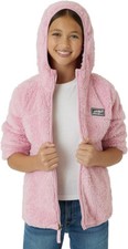 NWT 59 Eddie Bauer Girls Teddy Hooded Fleece Zip Jacket in Dusty Pink M 10/12 