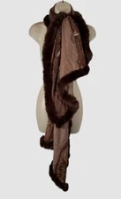 La Fiorentina Women's Brown Fur Trim Graphic Printed Wrap One Size