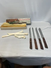 Vintage Kitchen Knife Set Of (4) Stainless Steel With Genuine Rosewood Handles