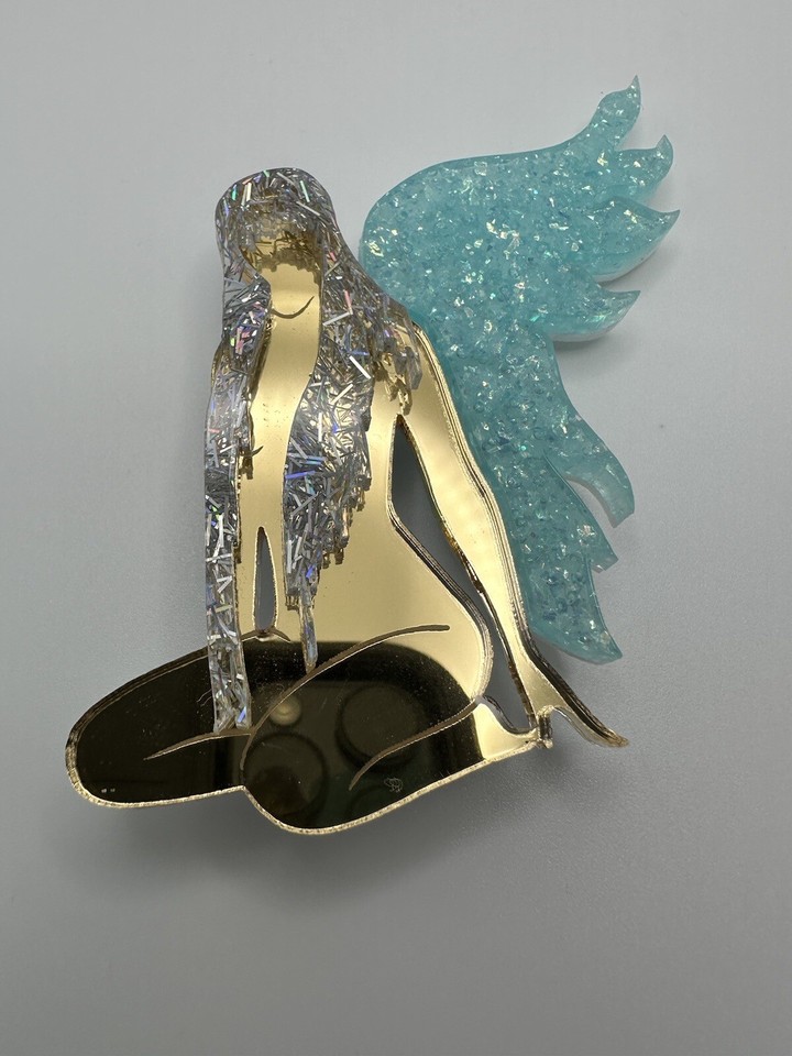 SEXY ANGEL Stripper Woman Female Mirrored Winged Pin Brooch Guinea Pig