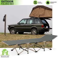 Grey Collapsible Oxford Hiking Cot Metal Frame Camping Sleep Military Lounge Bed