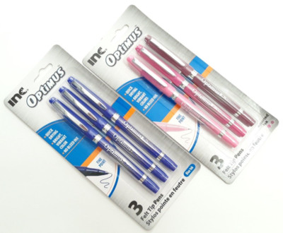 2 PACKS 6 FELT TIP PENS INC  Optimus  PINK & BLUE INK FINE POINT QUICK DRYING