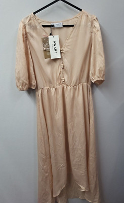Aware by Vero Moda Damen wadenhohes Kleid Größe Small UK 10 Rose Dust lang UVP 48 £