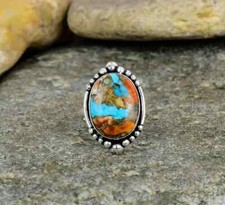 Spiny Oyster Ring, Oyster Copper Turquoise Ring, 925 Sterling Silver, Gemstone