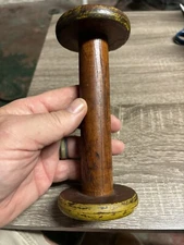 Antique Yarn Spool Textiles 7” Long Rich Wood Tone Yellow Ends