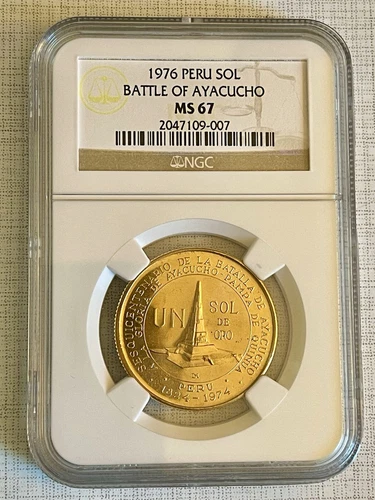 Peru 1976 Battle of Ayacucho One Sol 23.4 gm gold coin NGC MS67 SKU# 3296
