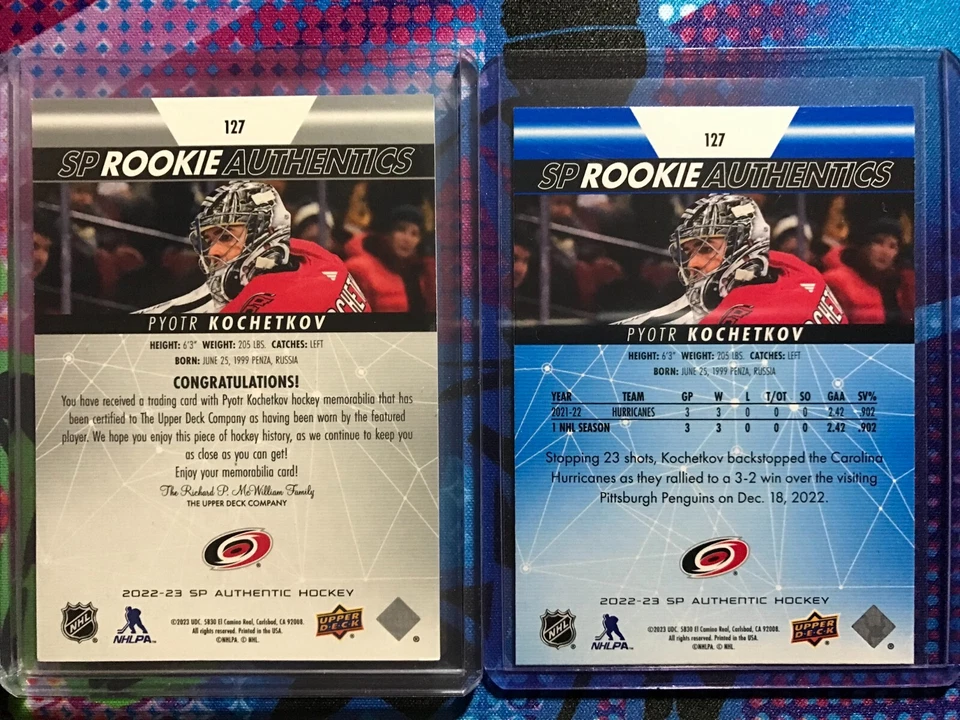 2022-23 SP Rookie Authentics Jerseys & Blue Pyotr Kochetkov #127 - Image 2 of 2