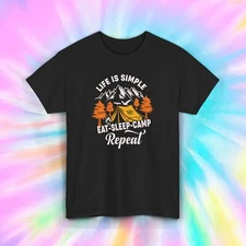 Life Is Simple Eat Sleep Camp Repeat T-Shirt | Camping Graphic Tee | S-5XL