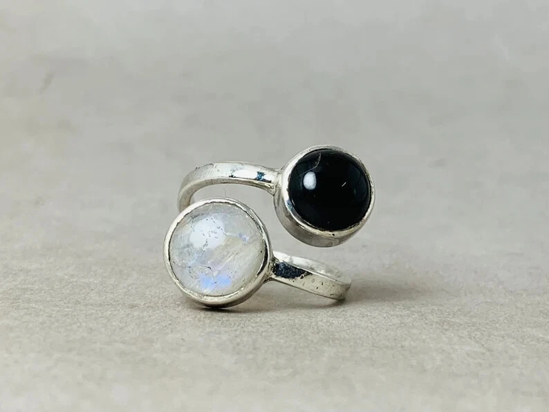 Polished Rainbow Moonstone Ring, Black Moonstone Wedding Ring, Women Ring  Black Yellow Silver Gray Tungsten Carbide Mens Ring, Custom Order - Etsy