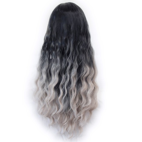 Wonderful Wavy Brown & Grey, Brown & Auburn,Brown & Blue Long Ombre Dip Dye Wigs - Picture 13 of 14