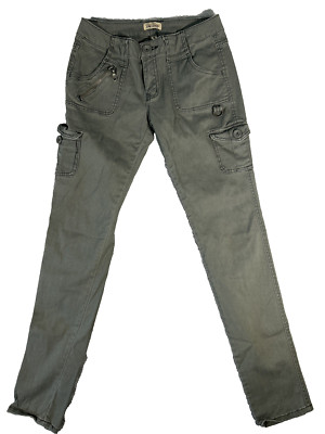 BeBop Womens Cargo Pants Y2K Green Slim 5/30.5 Punk Grunge Retro