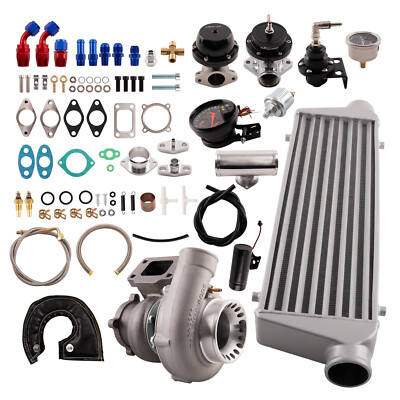 GT35 Universal Turbo Kit Intercooler + Wastegate+ BOV T3 4 Bolts Flange Oil Line