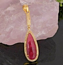 Pear Shaped Pendent With Ruby Natural Gemstone 18k Gold Plated Fluting Pendent