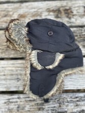 Vintage Winter Black Trapper Hat Faux Fur with Ear Flaps