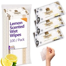 500 Lemon Scented Large Wet Wipes - Individual, Microwavable, Takeaway, Majestic