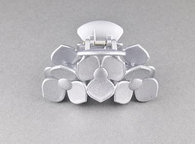 Silver hair clip plumeria flower floral barrette jaw claw clamp 3.25'' long