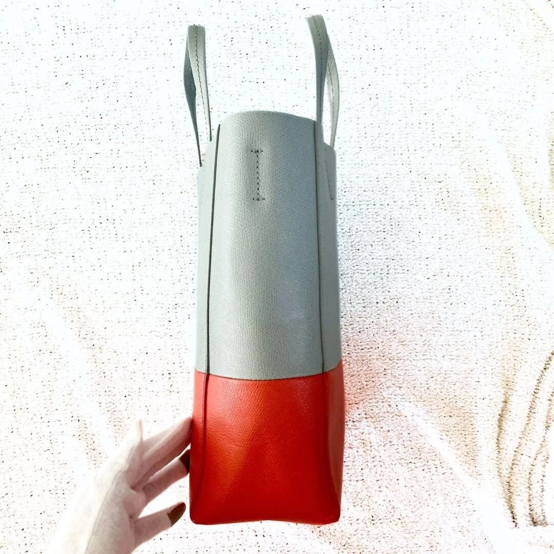 CELINE Cabas Borsa Tote Verticale Pelle Bicolore Blu Arancione USATA Autore #S2139