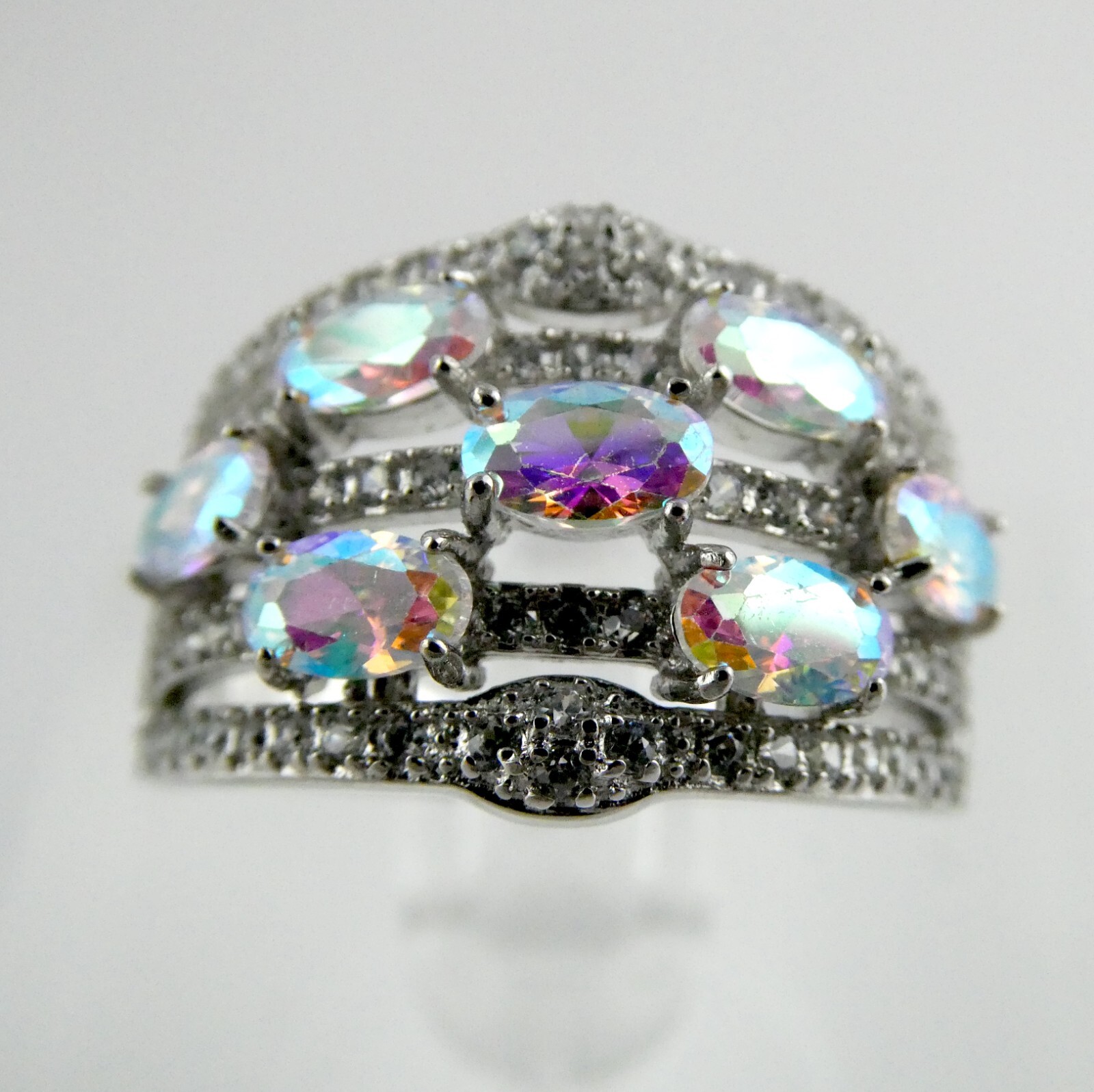 Fuzion Creations FZN Sterling Silver Iridescent Crystal Set Ring 925