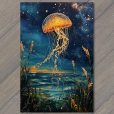 Art Print  Jellyfish Glowing Stars Underwater Night Ocean Fantasy Art Nature