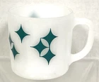 Vintage Federal Milk Glass Aqua Turquoise Atomic Starburst Coffee Cup Mug