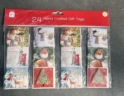 24 x 3D Weihnachtsgeschenk Geschenkanhänger - 6 Designs, + doppelseitige Klebeetiketten