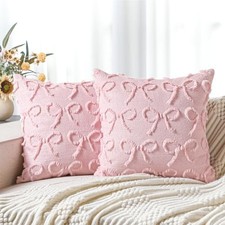 Pink Bow Pillow Covers 18x18 Set of 2 Coquette Preppy Room Decor Stuff
