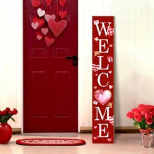 Valentine's Day Welcome Porch Sign, Pink Love Heart Sign for Front Porch, Val...