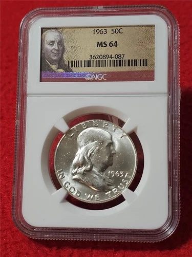 1963 UNC FRANKLIN SILVER HALF DOLLAR   NGC MS 64                        #T1104